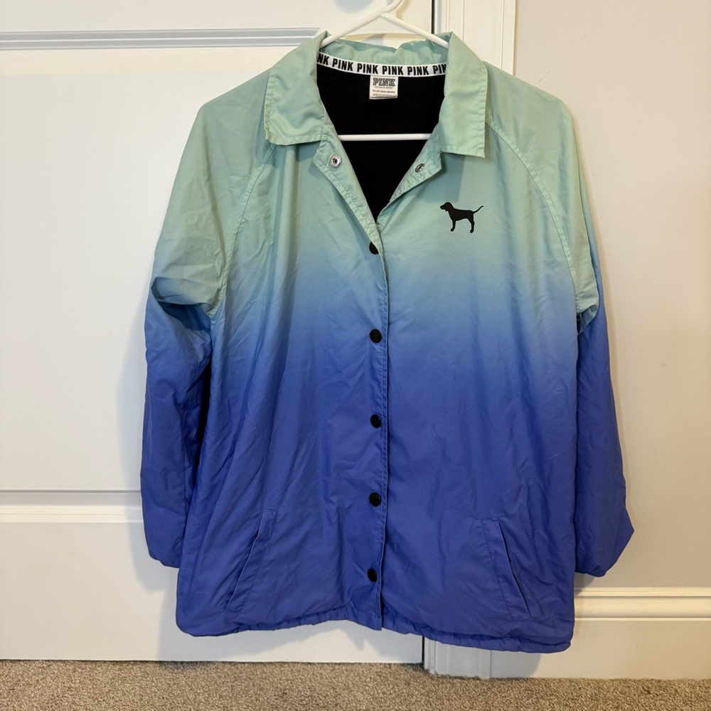 Victoria Secret PINK Blue Long Sleeve Coaches Windbreaker Anorak Jacket Size XS